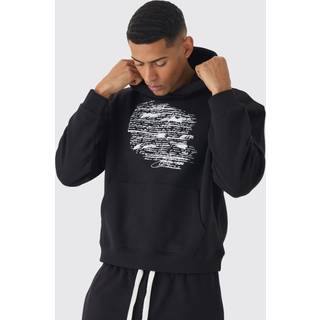 Mens Black Oversized Boxy Script Print Hoodie