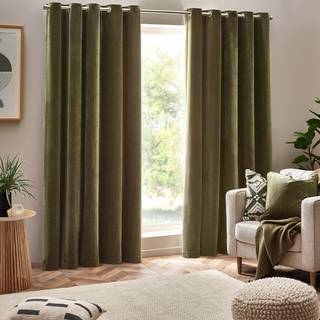 Yard Yard Olive Green Heavy Chenille Velvet Room Darkening Eyelet Curtains