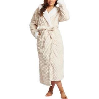Loungeable Loungeable Cream Geometric Luxury Fleece Hooded Maxi Dressing Gown - large