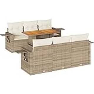 Sofasæt Til Haven 7 Dele Med Hynder Polyrattan Sort - beige og cremefarvet