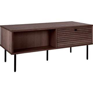 Kyoto sofabord i smoked egefiner med 2 skuffer og sorte metalben, 50 x 100 x 45 cm
