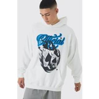 Mens White Oversized Official Cards Graphic Hoodie