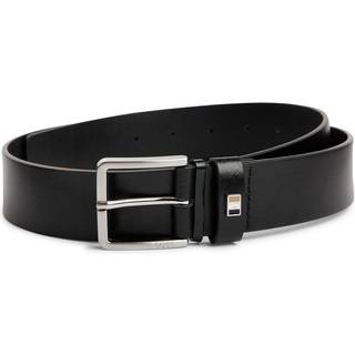 BOSS Striped Trim Leather Belt Black