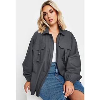Yours Curve Yours Curve Grey Utility Bomber 100% Cotton Jacket