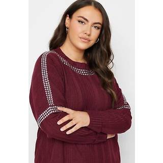 Yours Curve Yours Curve Red Studded Neckline Embellished Jumper