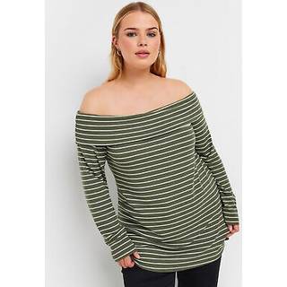 Yours Curve Yours Curve Green Stripe Long Sleeve Bardot Top