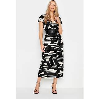 Lts Tall Women's Black Abstract Print Pleat Midi Dress Size 20