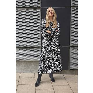 Lts Tall Black Monochrome Animal Print Tea Dress Size 20