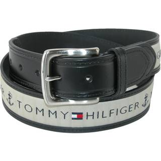 Tommy Hilfiger M?nds b?ndindlejningsb?lte - B?ndstofdesign med en enkelt sp?nde Buckle Black/Natural 44