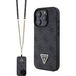iPhone 16 Pro Guess 4G Strass Triangle Metal Logo Cover med Crossbody Rem - Sort