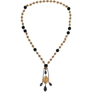 Dolce & Gabbana Gold Chain Brass Black Beaded Rosary Style Necklace