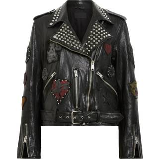 All Saints AllSaints Black College Black Relaxed Fit Studded Leather Biker Jacket