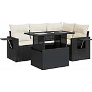 Sofasæt Til Haven 5 Dele Med Hynder Polyrattan Sort - Sort og cremefarvet / med opbevaring