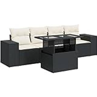 Sofasæt Til Haven 5 Dele Med Hynder Polyrattan - Sort og cremefarvet / med opbevaring