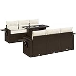 Sofasæt Til Haven 7 Dele Med Hynder Polyrattan Sort - Brun og cremefarvet