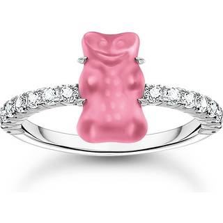 Thomas Sabo TR2459-052-9-52 Silberner Ring mit pinkfarbenem Goldbären und Zirkonia Damen