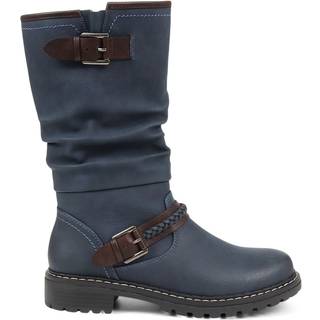 Pavers Pavers Blue Casual Buckle Strap Mid-Calf Biker Boots