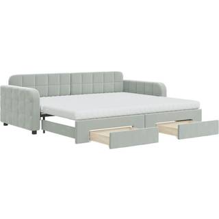 Daybed Velour Lysegrå - med udtræk og skuffe og madras / 90 x 200 cm