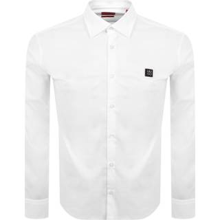 Slim fit skjorte i bomuld med stræk og stablet logo
