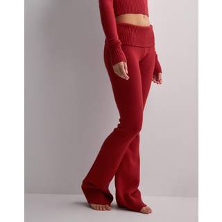 Nelly - Rød - Tight Rib Knit Pants - X-Small
