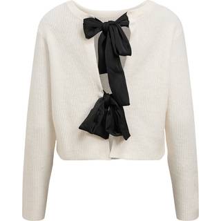Objparvi Sateen Bow Knit Cardigan Div - White Sand/Black Bows - Object - Hvid S