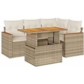 Sofasæt Til Haven 5 Dele Med Hynder Polyrattan - beige og cremefarvet / med opbevaring