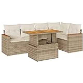 Sofasæt Til Haven 6 Dele Med Hynder Polyrattan - beige og cremefarvet / med opbevaring