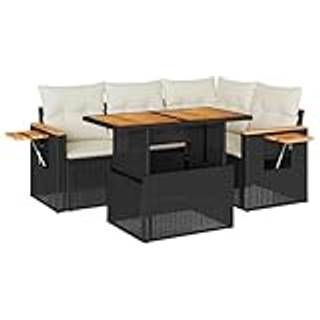 Sofasæt Til Haven 5 Dele Med Hynder Polyrattan - Sort og cremefarvet / med opbevaring