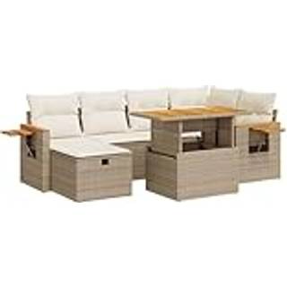 Sofasæt Til Haven 7 Dele Med Hynder Polyrattan Sort - beige og cremefarvet / med opbevaring