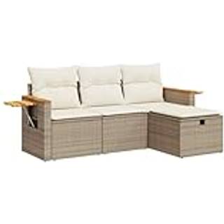 Sofasæt Til Haven 4 Dele Med Hynder Polyrattan Sort - beige og cremefarvet / med opbevaring