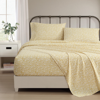 Laura Ashley - Twin Sheets Cotton Percale Bedding Set Lett og ?ndbar boligindretning Oeko -Tex Certified (Heirloom Ditzy Gold Twin)