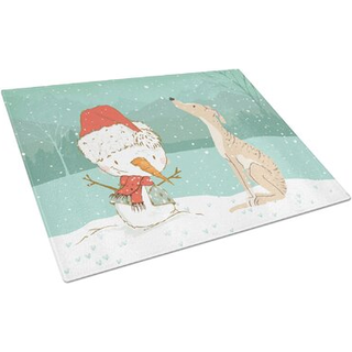 Carolines Treasures CK2043LCB Brindle Greyhound Snowman Juleglas sk?rebr?t Stort dekorativt h?rdet glas K?kken sk?re- og serveringsbr?t Stor st?r