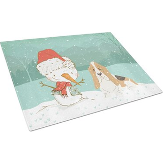 Caroline's Treasures CK2051LCB Basset Hound Snowman Christmas Glass Cutting Board Stor dekorativt tempereret glas Køkkenskæring og serveringsplad