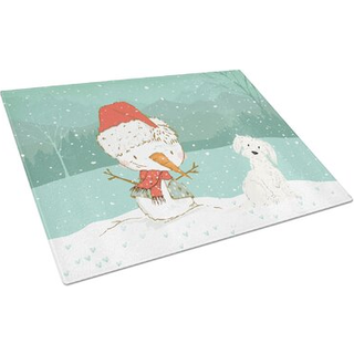 Caroline's Treasures CK2094LCB Maltese Snowman Christmas Glass Cutting Board Stor dekorativt tempereret glas Køkkenskæring og serveringsplade Sto