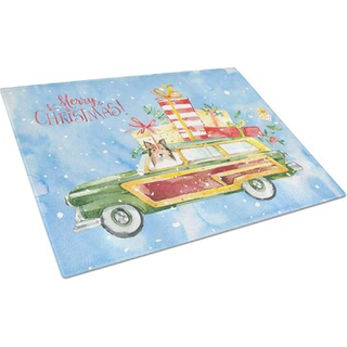 Caroline's Treasures CK2421LCB god jul Sheltie Glass Cutting Board Stor dekorativt tempereret glas Køkkenskæring og serveringsplade Stor i stor s