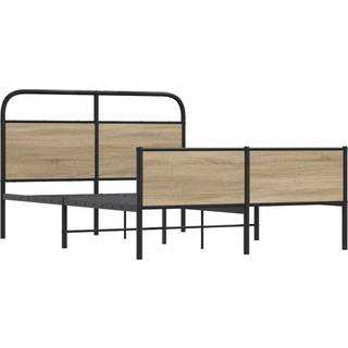 Sengeramme Uden Madras Metal Etræsfarve Røget Eg - med sengegavl og højt fodgærde / 135 x 190 cm