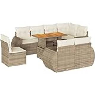 Sofasæt Til Haven 9 Dele Med Hynder Polyrattan - beige og cremefarvet / 5x hjørnedel bord 3x midterdel