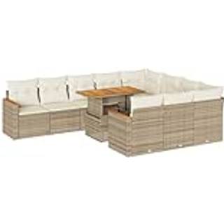 Sofasæt Til Haven 11 Dele Med Hynder Polyrattan Akacietræ Sort - beige og cremefarvet