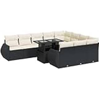 Sofasæt Til Haven 11 Dele Med Hynder Polyrattan Sort - Sort og cremefarvet