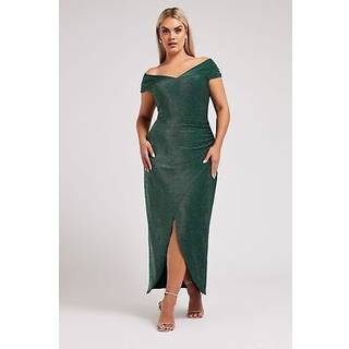 Yours Curve Yours Curve Red London Metallic Bardot Gathered Wrap Dress