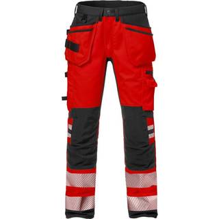 Fristads 127734 Hi Vis håndværker stretch bukser kl.2 2707 / Arbejdsbukser Rød/sort D96
