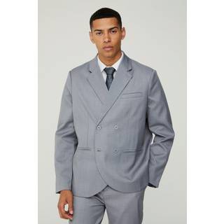 Mens Grey Textured Double Breasted Suit Jacket