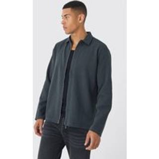 Mens Charcoal Oversized Two-tone Zip Through Ribbed Jersey Shirt