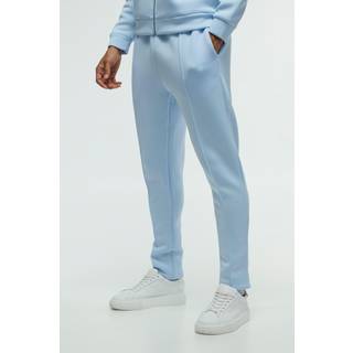 Mens Light Blue Slim Tapered Cropped Bonded Scuba Jogger