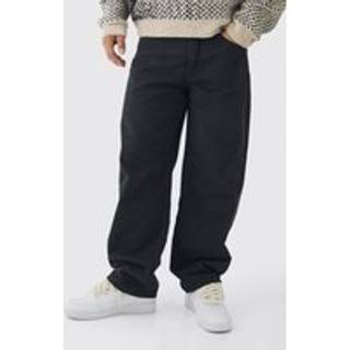 Mens Black Fixed Waist Baggy Washed Trouser
