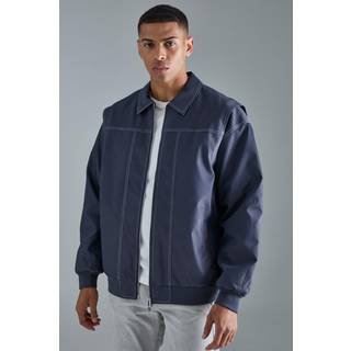 Mens Oversized PU Panel Detail Bomber Jacket In Navy