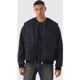 Mens Faux Layer Utility Vest Bomber Jacket In Black