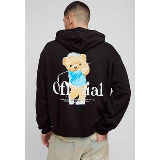 Mens Black Oversized Boxy Teddy Graphic Hoodie