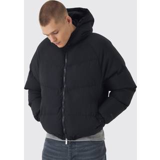 Mens Man Regular Fit Hooded Puffer Coat In Black
