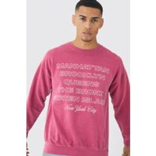 Mens Red Regular Fit Washed New York Graphic Sweatshirt